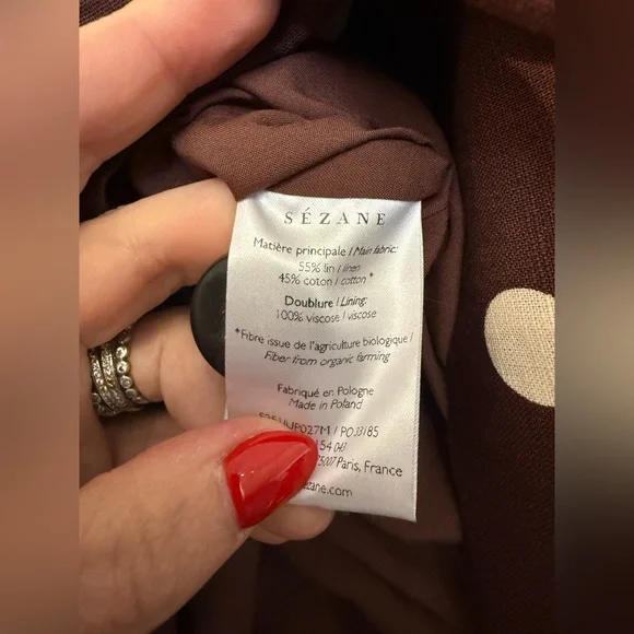 NWT Sezane Pierra Wrap Midi Skirt Ecru Brown Dot Linen Maxi Skirt UK 6 US 2 - Picture 7 of 7